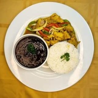 Curry Chicken with White Rice and Black Bean Sauce